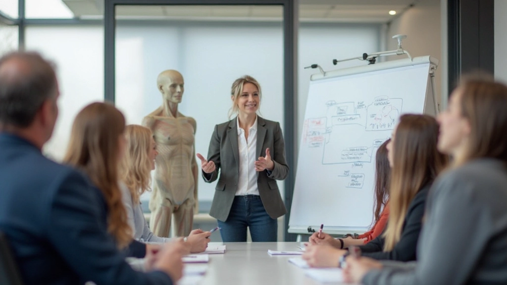 Professionele trainingssessie met deelnemers in een klaslokaal