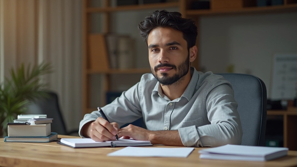 Man die zijn carrièredoelen schrijft in notitieboekje met doelgericht plan